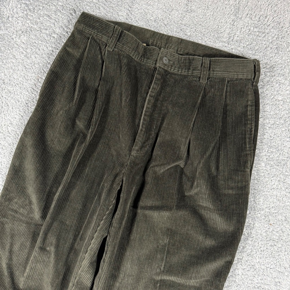 VTG Jos. A. Bank Corduroy Pants Men 34x32 Green Pleated Cuffed Straight Trousers